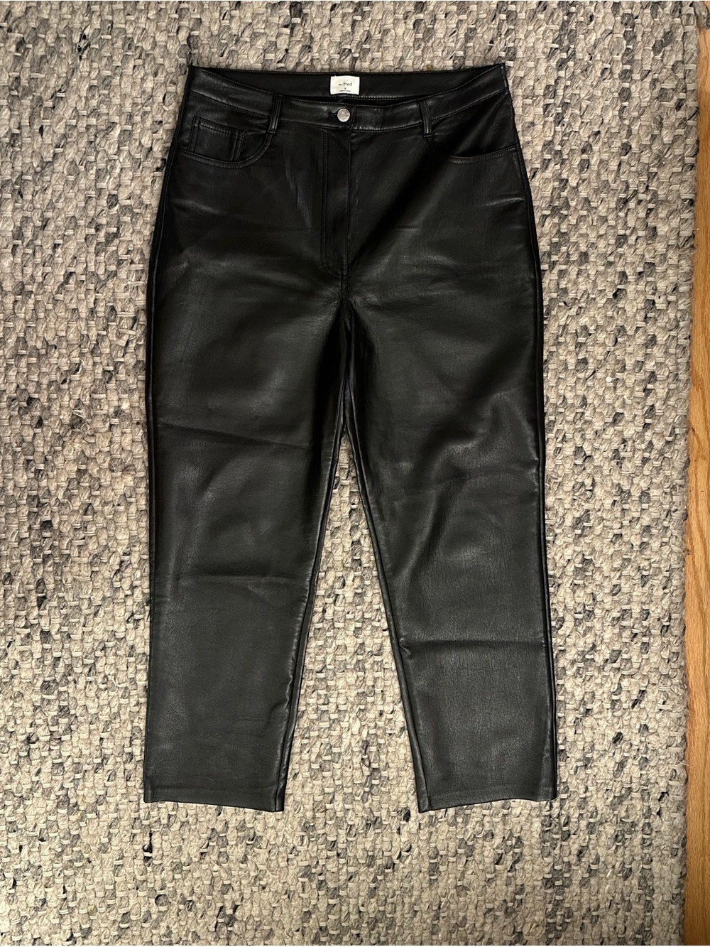 Aritzia Black Faux Leather mid rise pants with straight leg